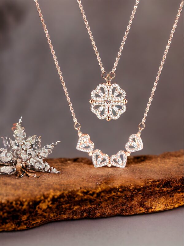 Magnetic 2 in 1 Clover Heart Necklace (stainless steel) - Image 2